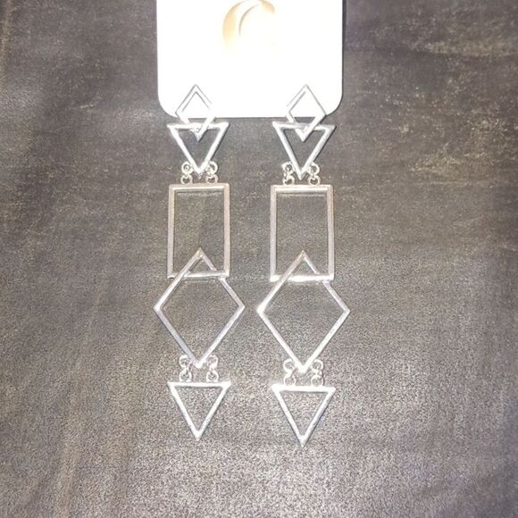 3 for 26 - Charming Charlie Triangle Rectangle Silver Drop Earrings - Picture 4 of 4